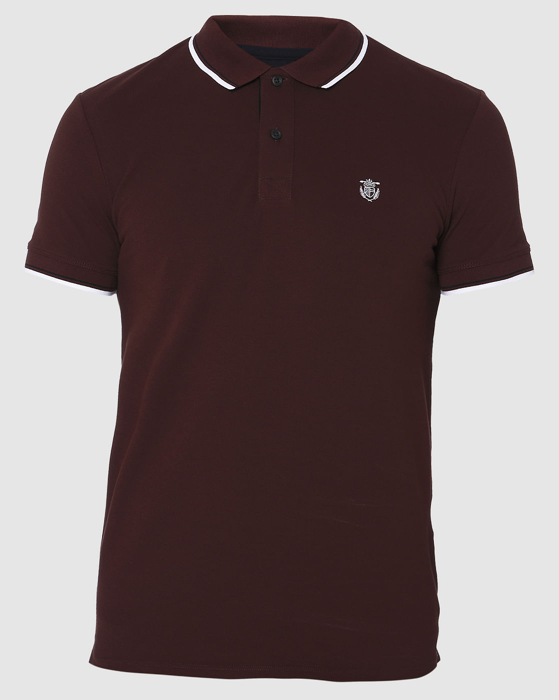 Burgundy Contrast Tipping Polo Neck T-Shirt