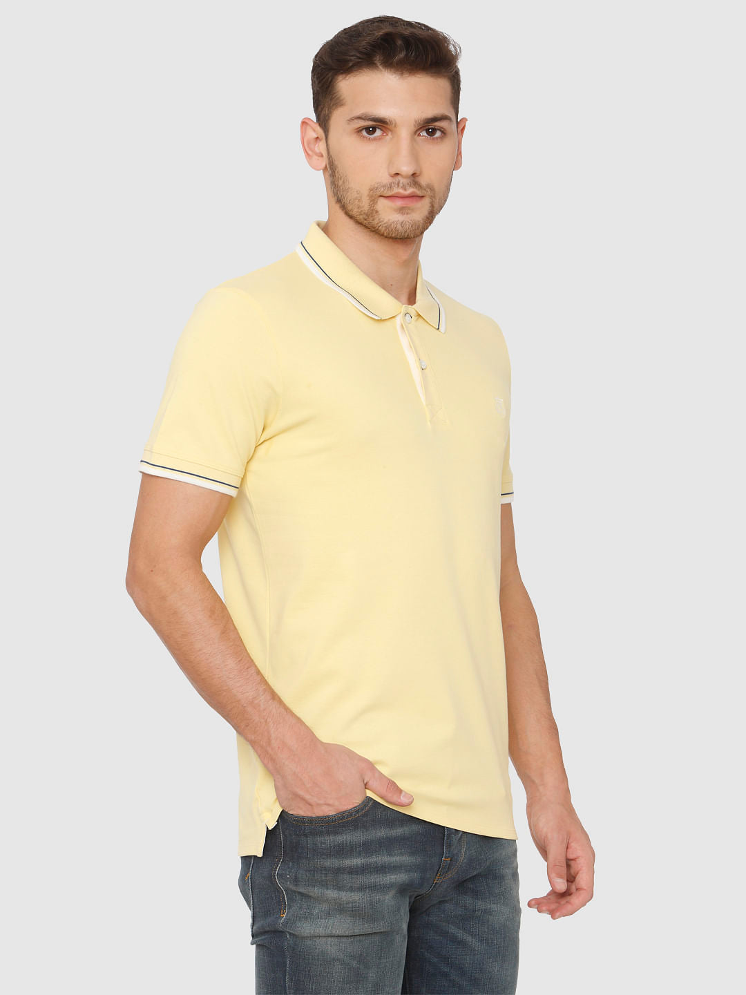 Yellow Contrast Tipping Polo Neck T-Shirt