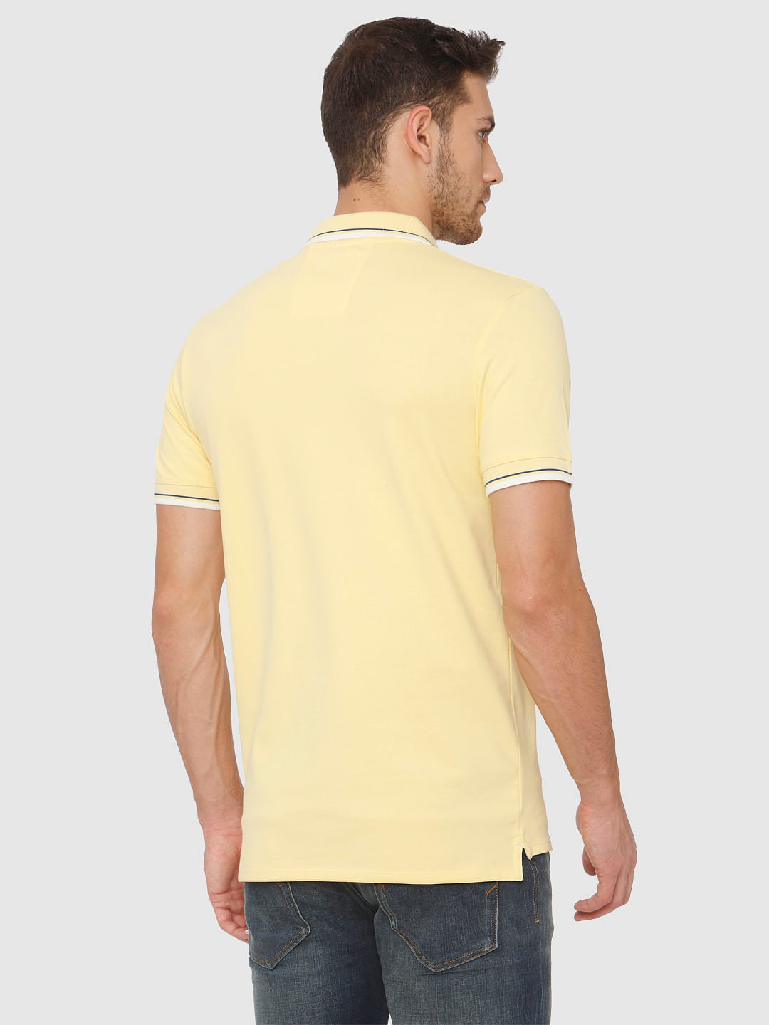 Yellow Contrast Tipping Polo Neck T-Shirt