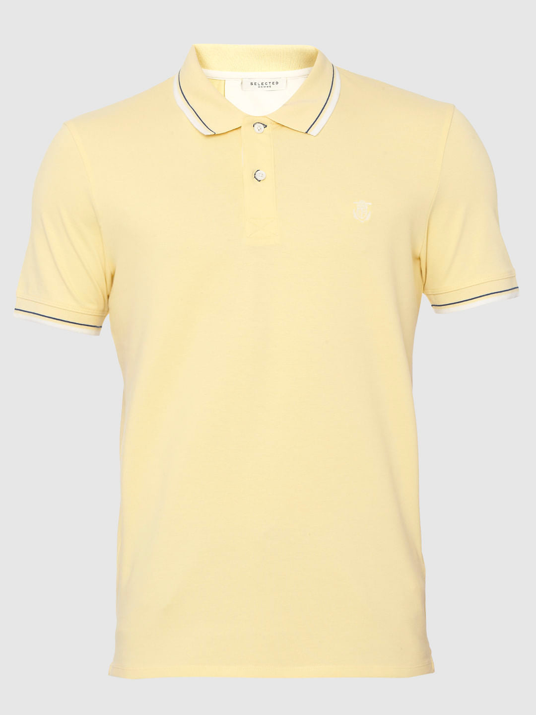 Yellow Contrast Tipping Polo Neck T-Shirt