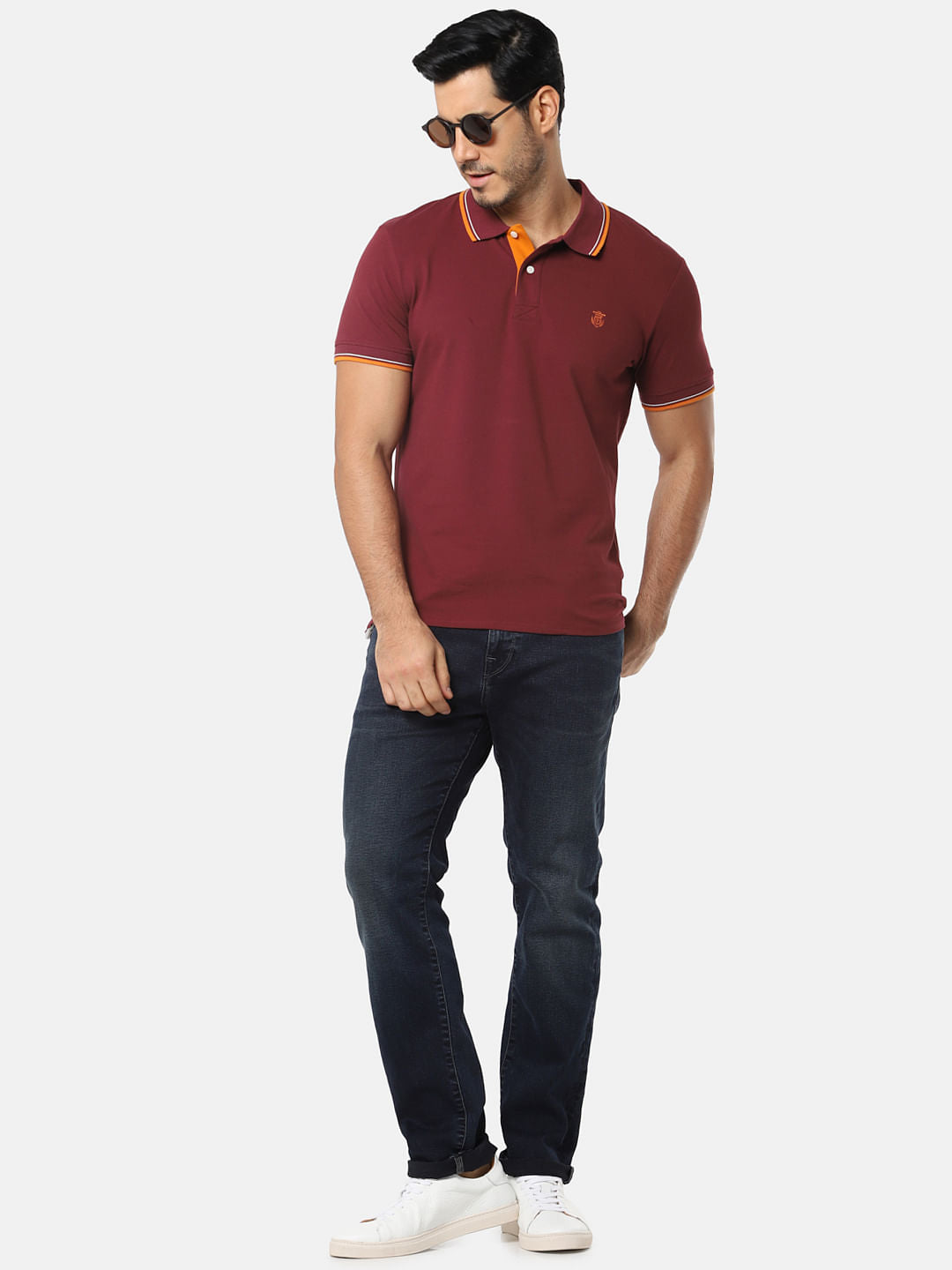 Maroon With Contrast Collar Polo T-Shirt