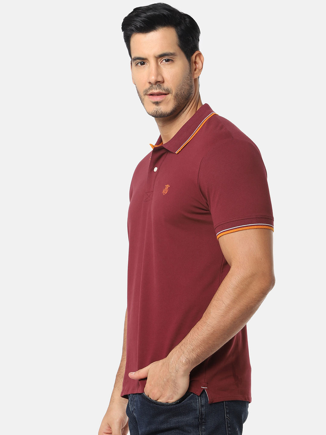 Maroon With Contrast Collar Polo T-Shirt