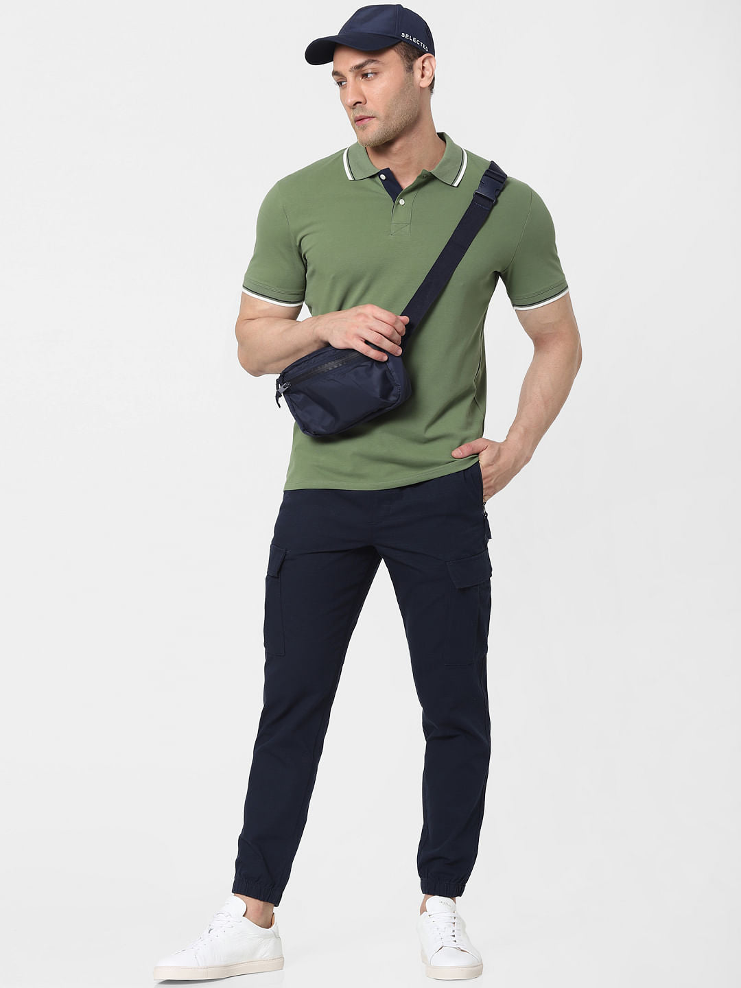 Green Contrast Tipping Polo Neck T-Shirt