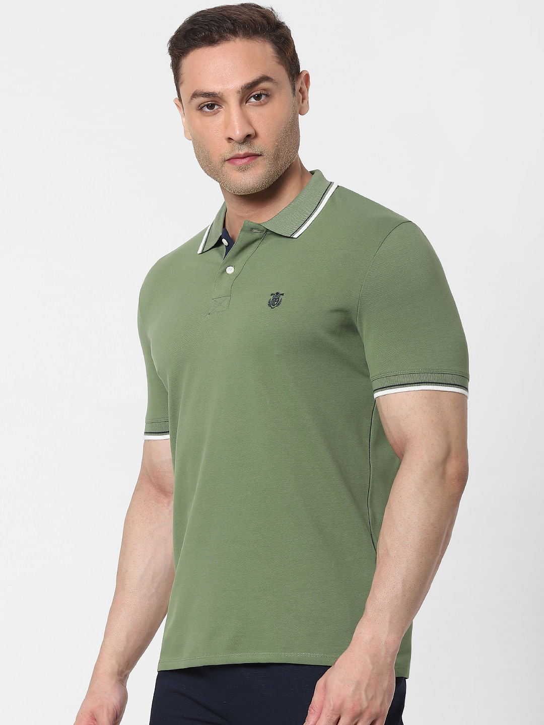 Green Contrast Tipping Polo Neck T-Shirt