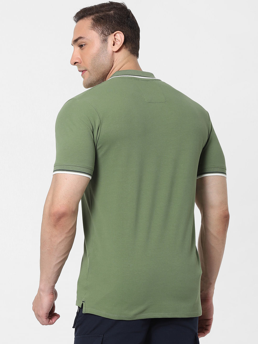 Green Contrast Tipping Polo Neck T-Shirt