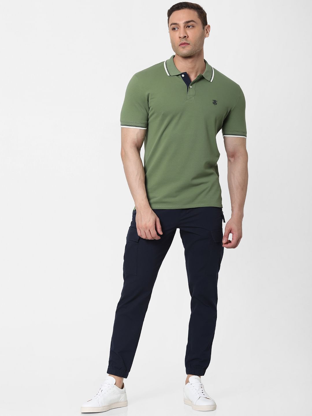 Green Contrast Tipping Polo Neck T-Shirt