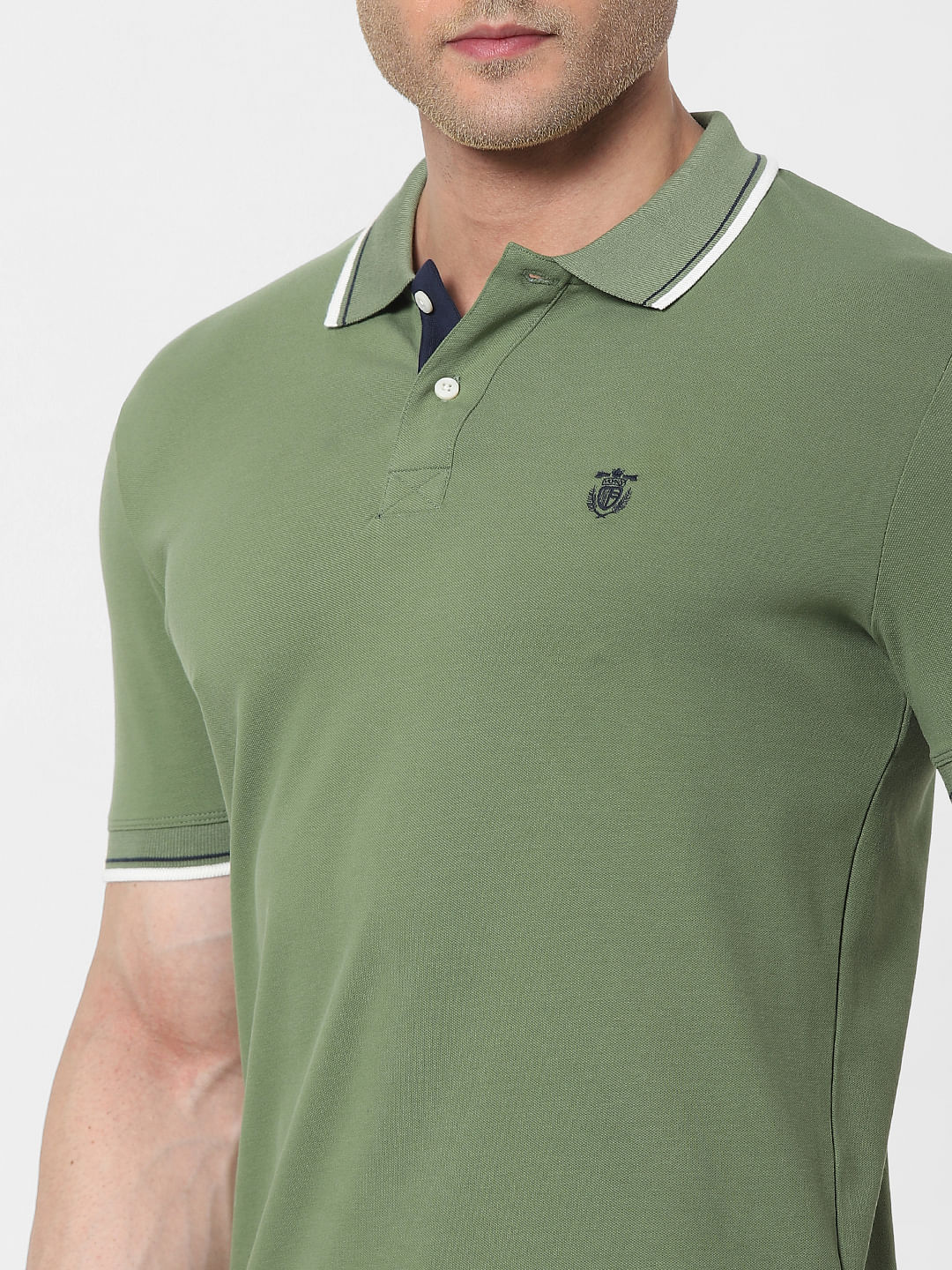Green Contrast Tipping Polo Neck T-Shirt