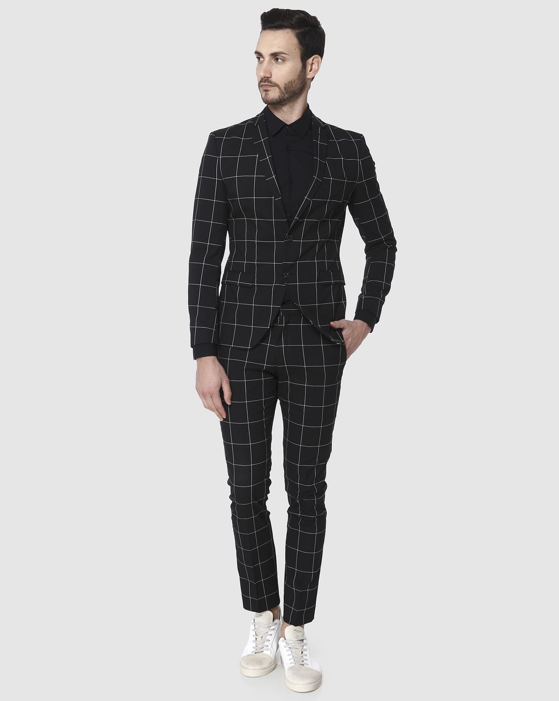 Black Check Slim Fit Formal Blazer
