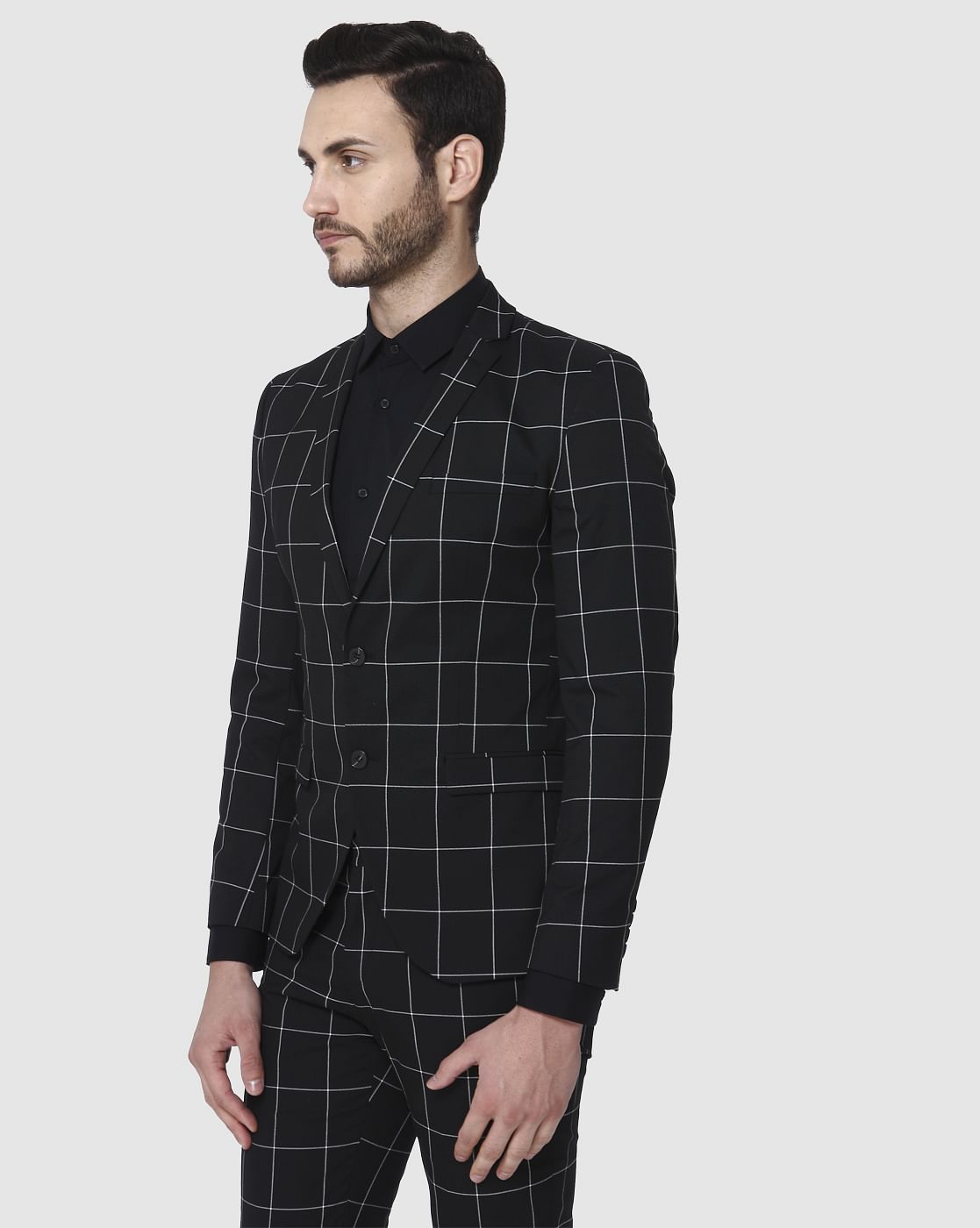 Black Check Slim Fit Formal Blazer
