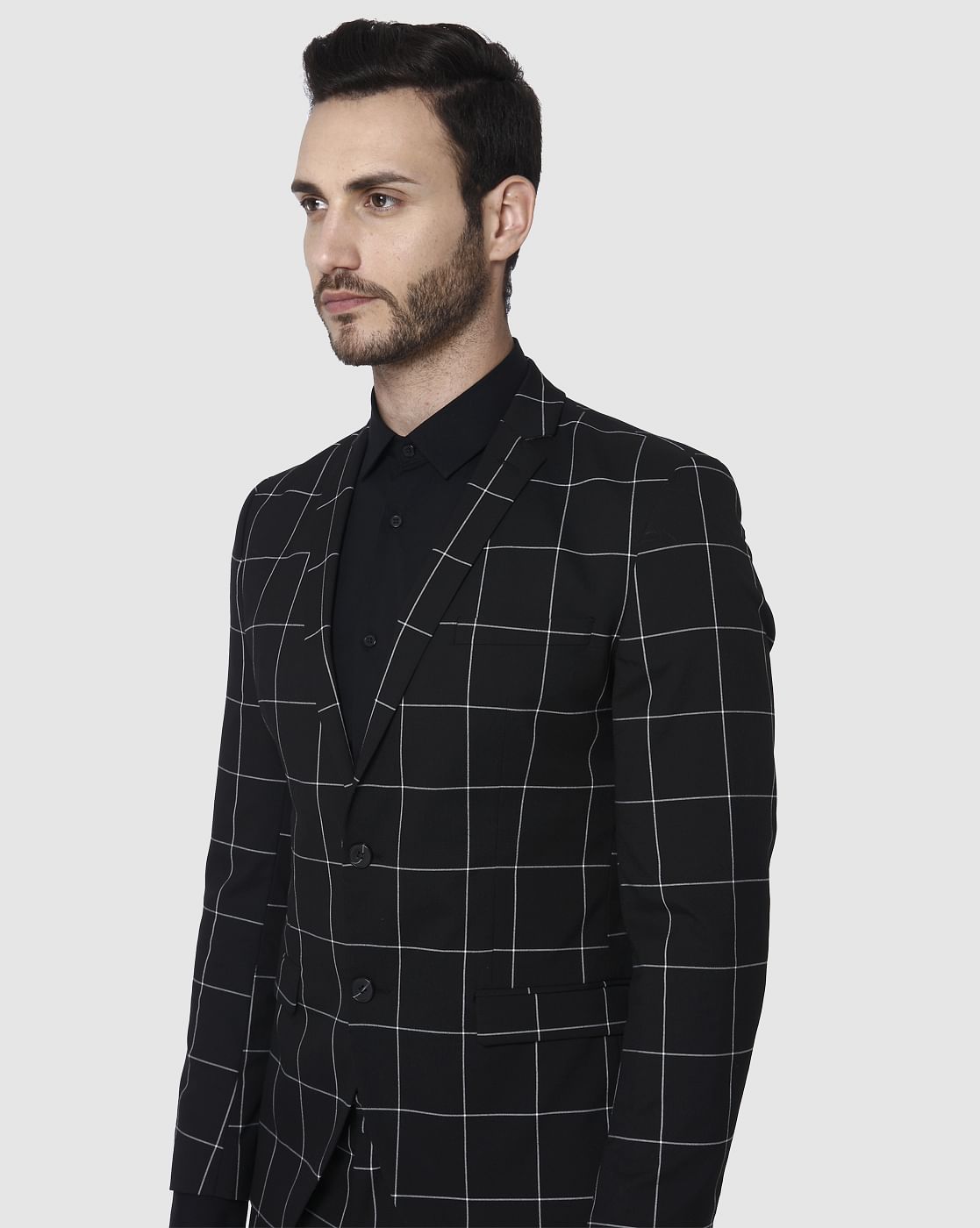 Black Check Slim Fit Formal Blazer