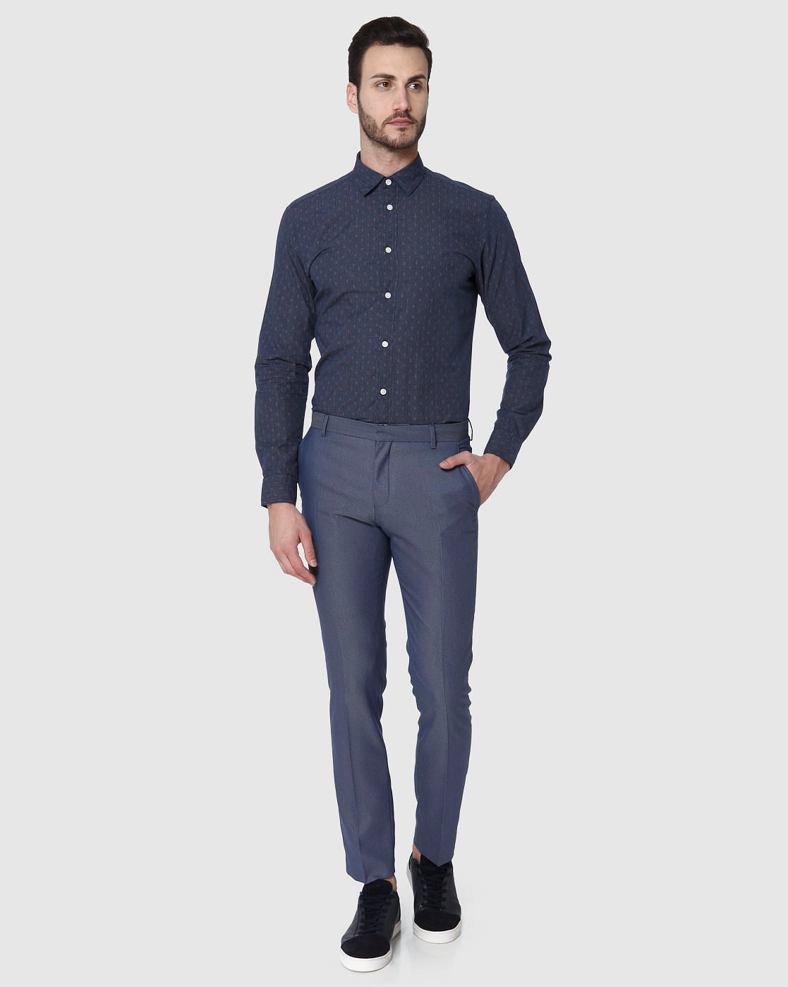 Blue Formal Slim Fit Trousers