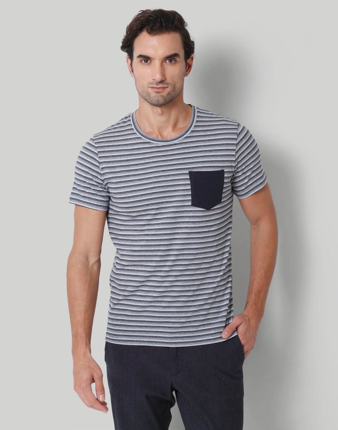 Blue Striped Crew Neck T-Shirt