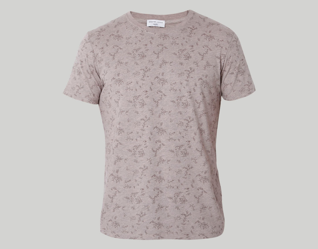 Brown Floral Print Crew Neck T-Shirt