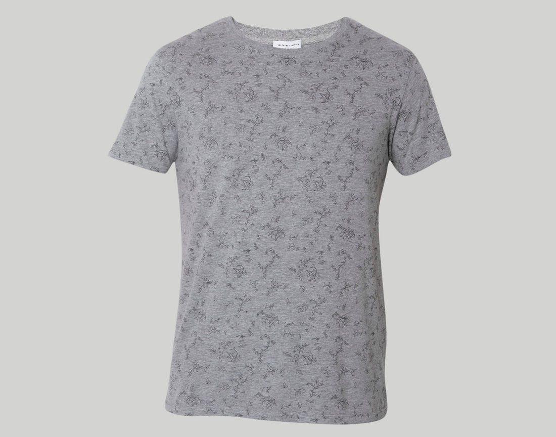 Grey Floral Print Crew Neck T-Shirt