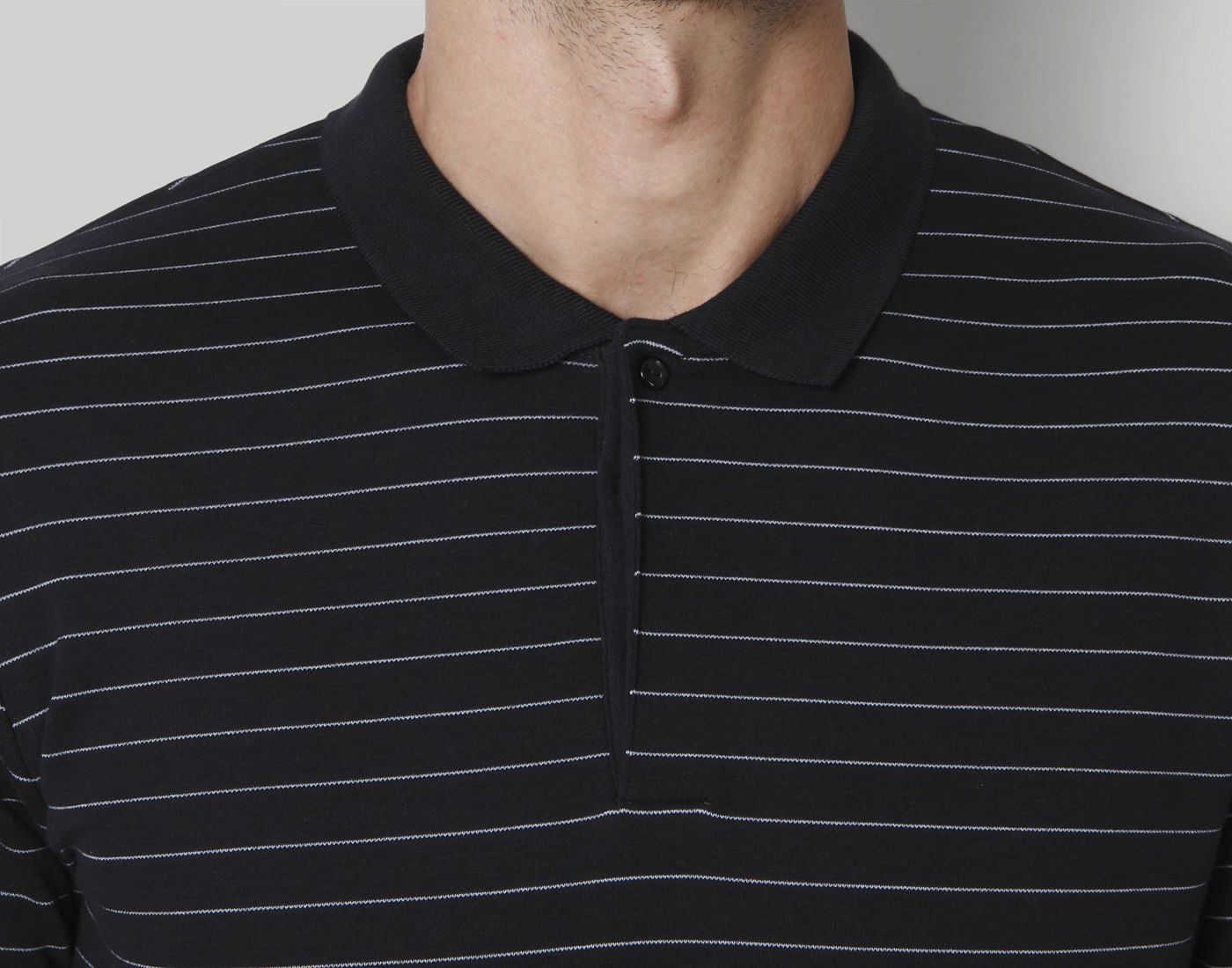 Black Striped Polo Neck T-Shirt