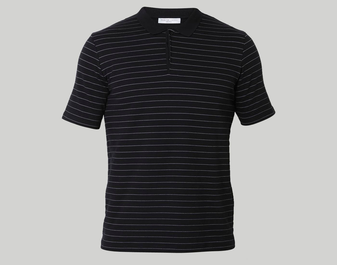 Black Striped Polo Neck T-Shirt