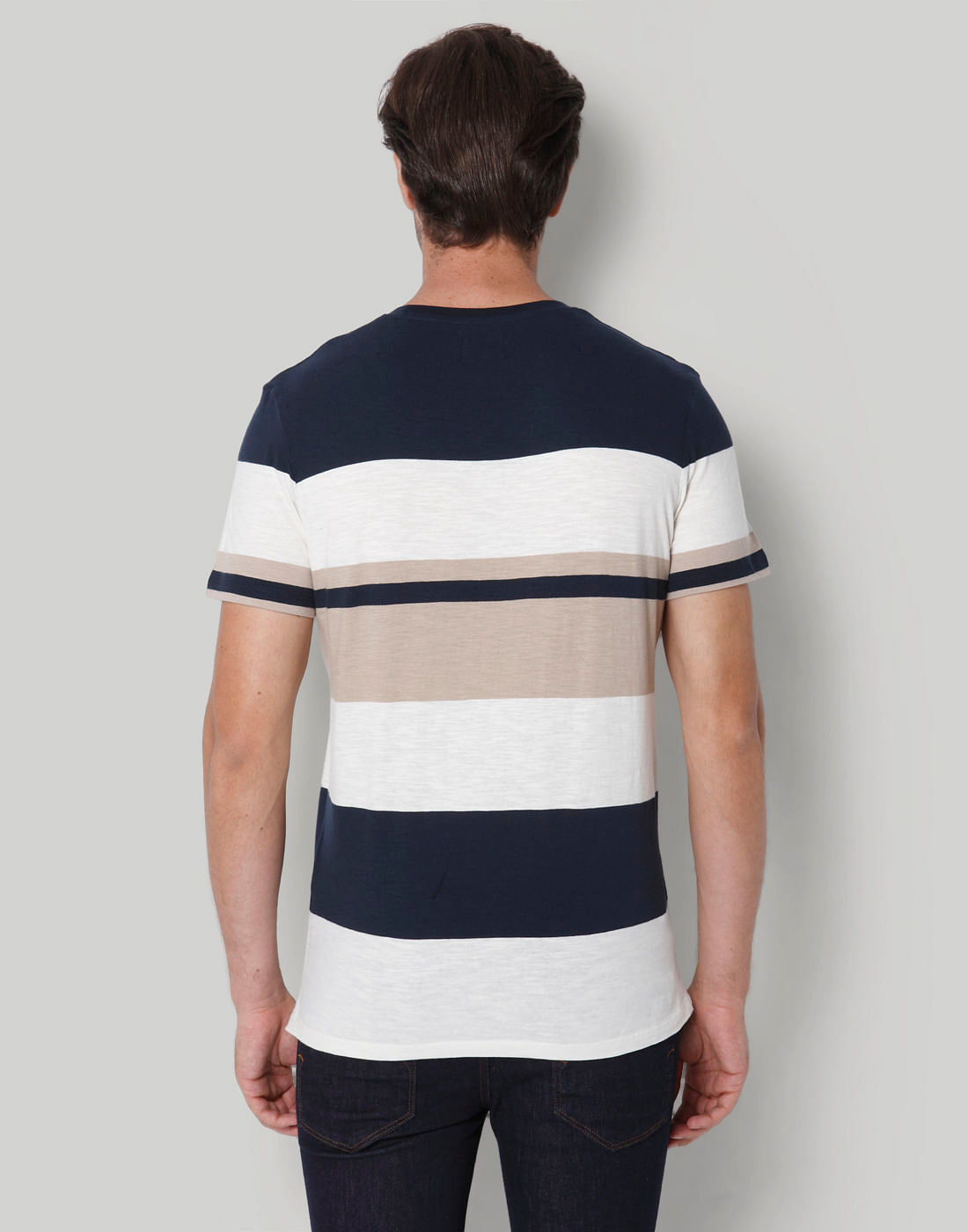 Blue Colourblocked Crew Neck T-Shirt