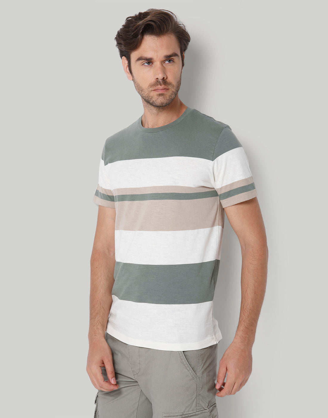 Green Colourblocked Crew Neck T-Shirt