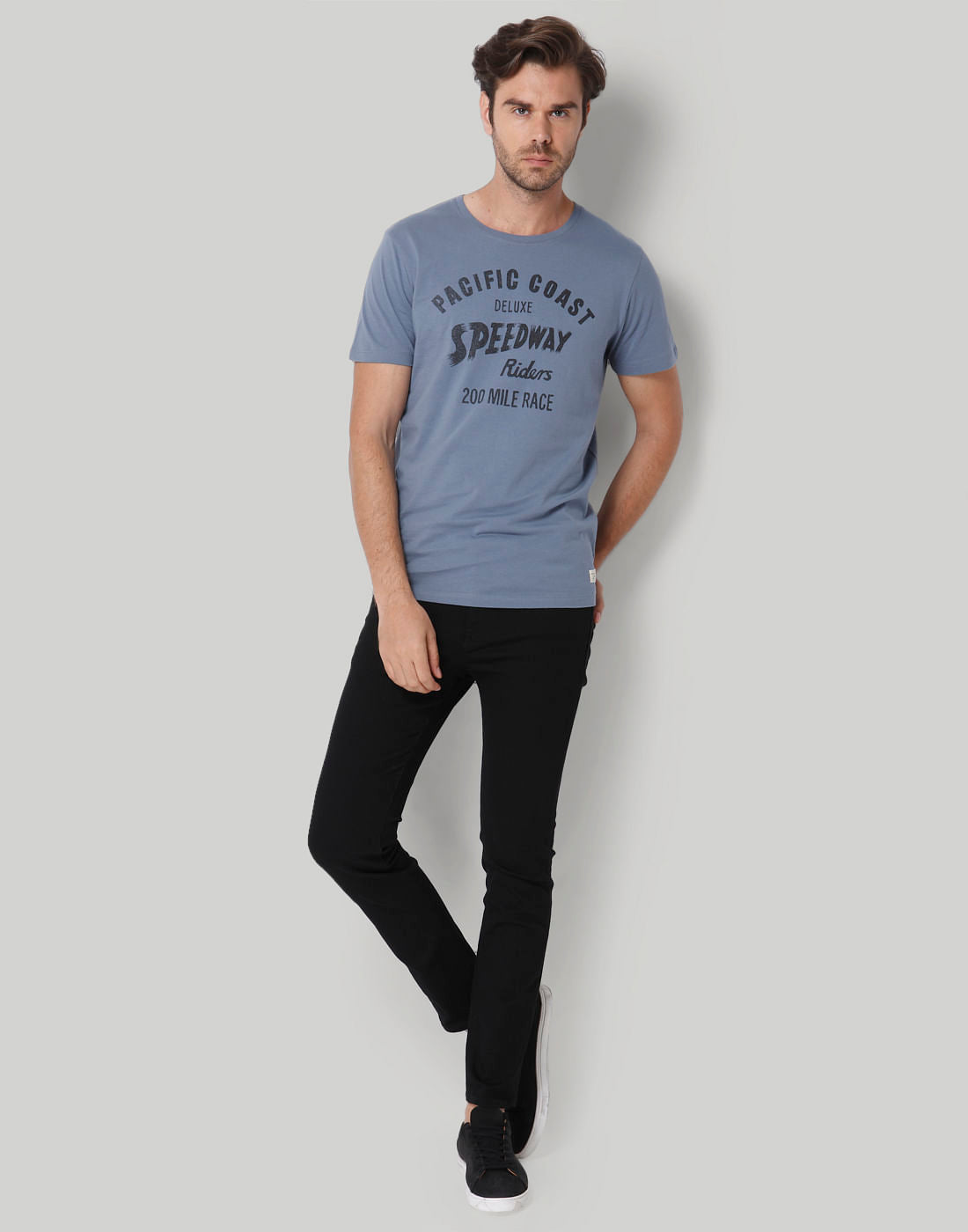Blue Printed Crew Neck T-Shirt