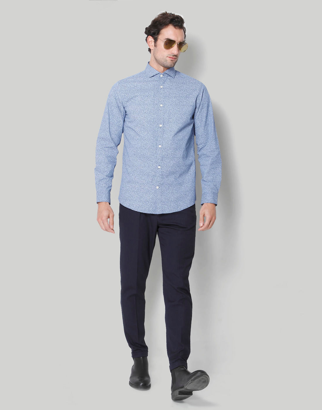 Blue Printed Full Sleeves Shirt