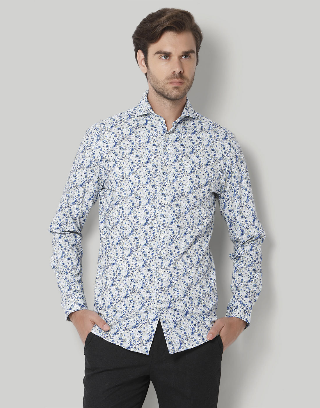 White Printed Full Sleeves Shirt