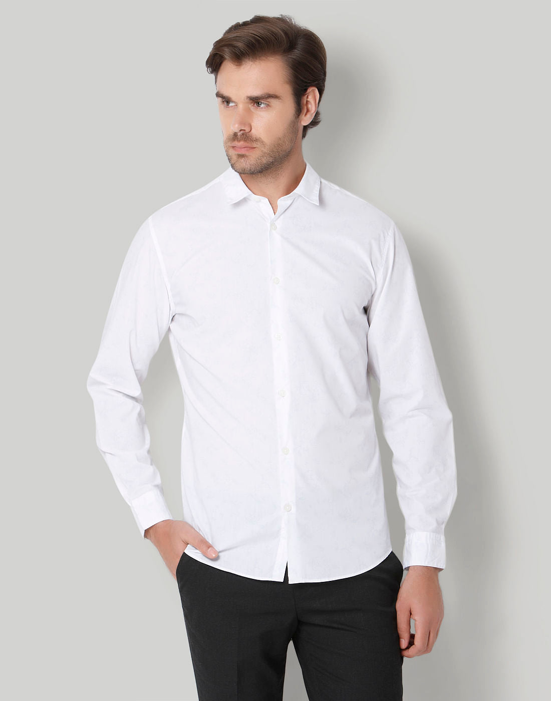 White Floral Print Full Sleeves Shirt