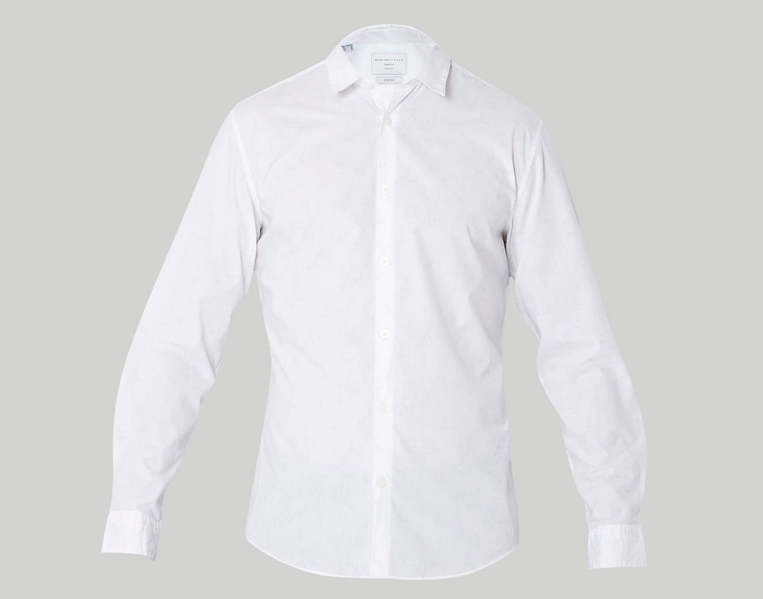 White Floral Print Full Sleeves Shirt