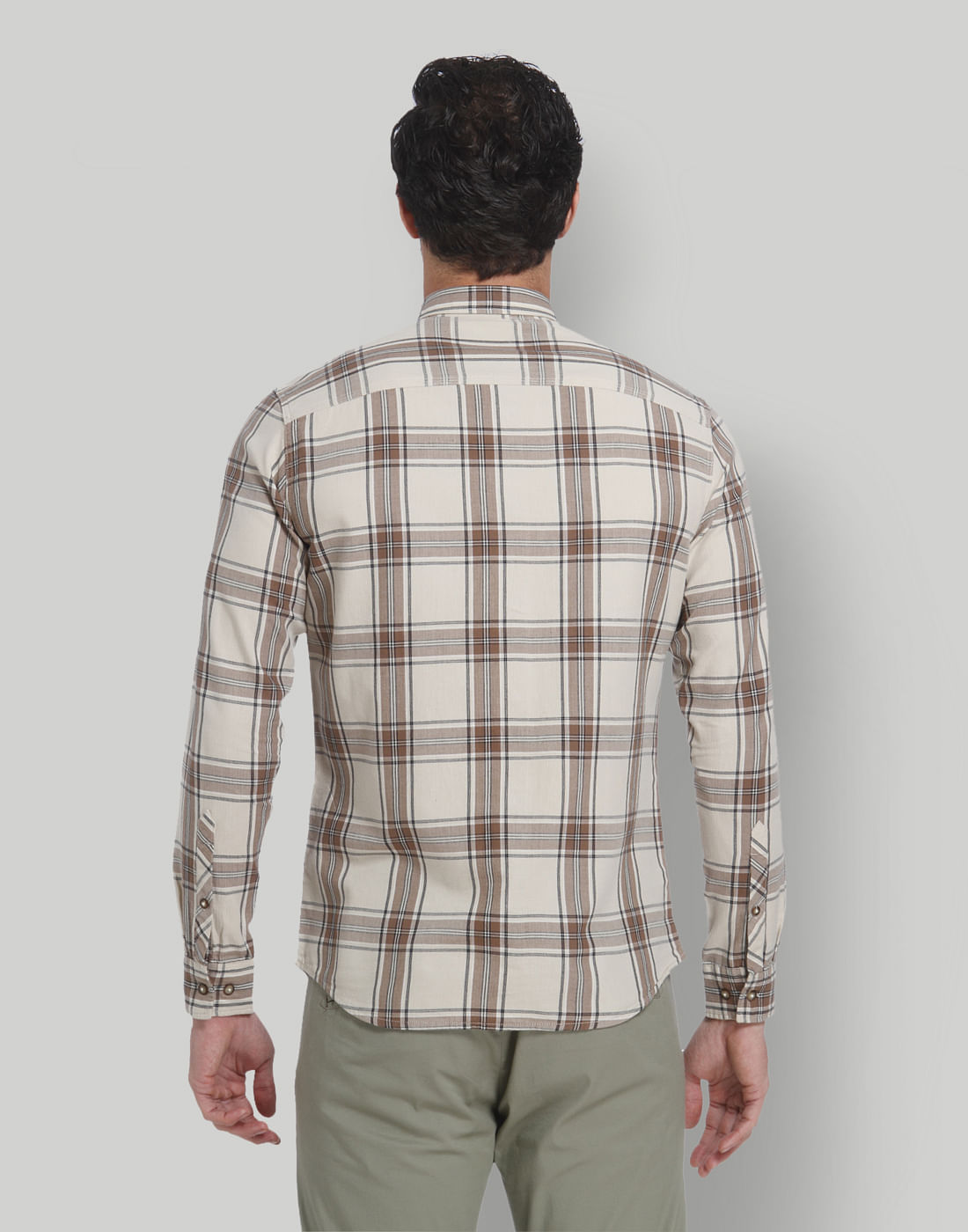 Cream Check Full Sleeves Shirt