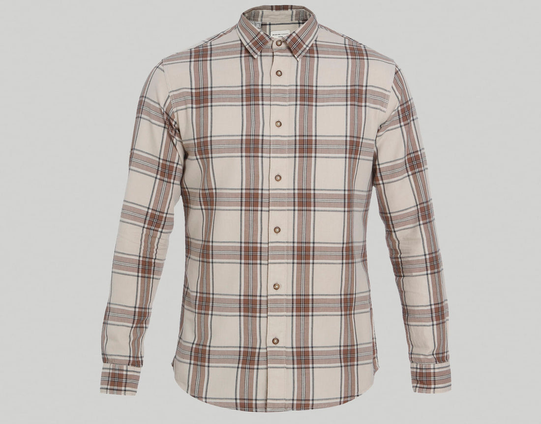 Cream Check Full Sleeves Shirt