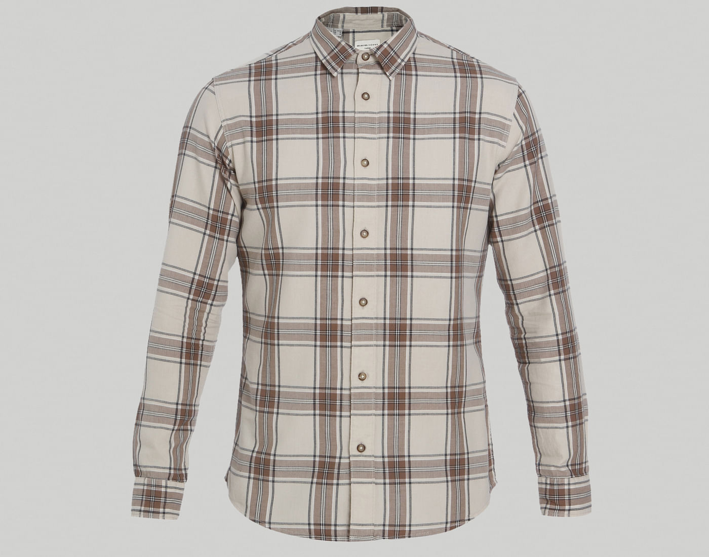 Cream Check Full Sleeves Shirt