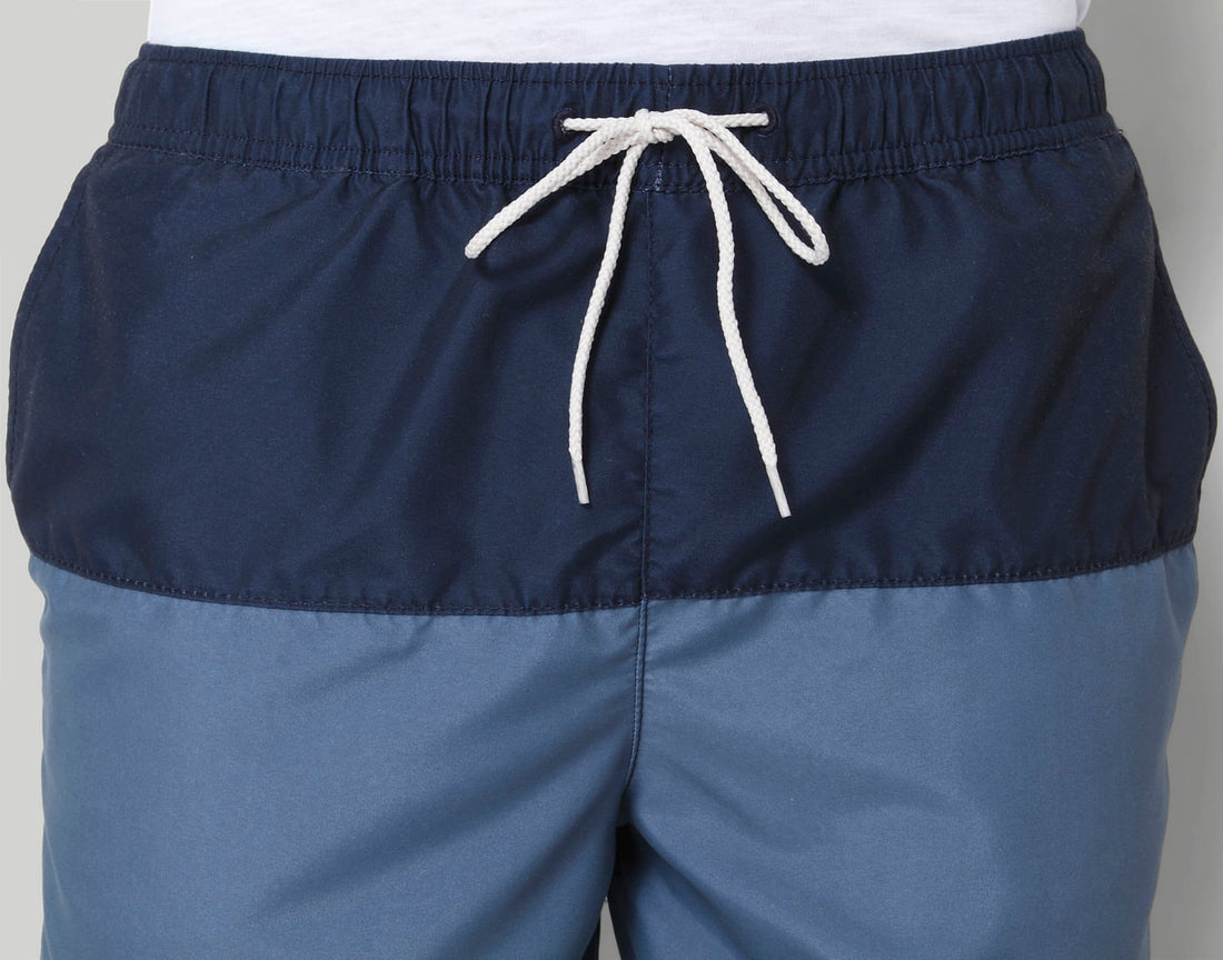 Dark Blue Colour Blocked Swimshorts