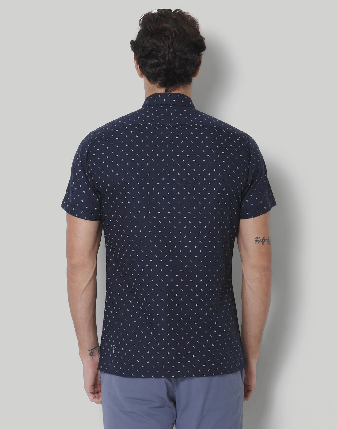 Blue Printed Short Sleeves Shirt