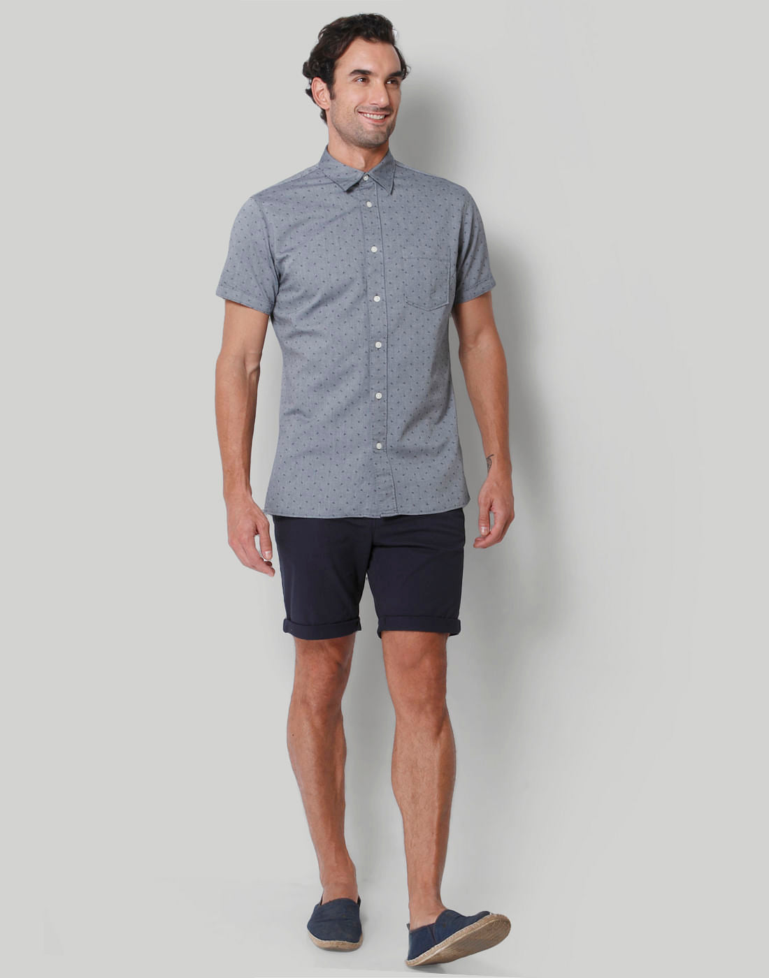 Grey Printed Short Sleeves Shirt