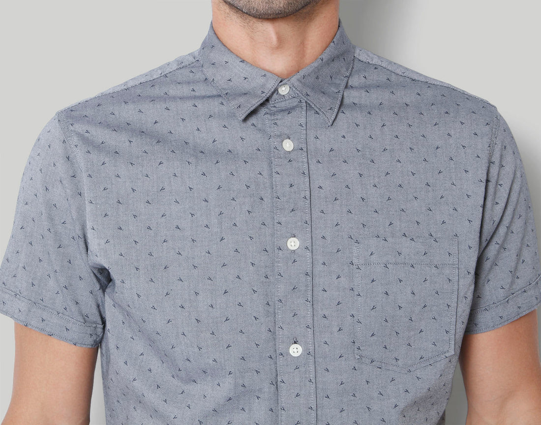 Grey Printed Short Sleeves Shirt