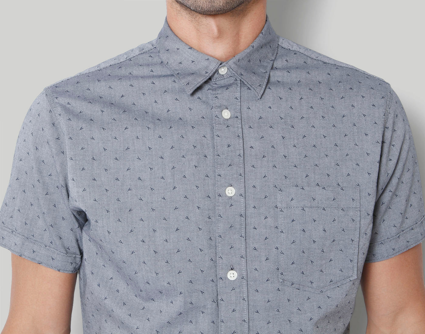 Grey Printed Short Sleeves Shirt