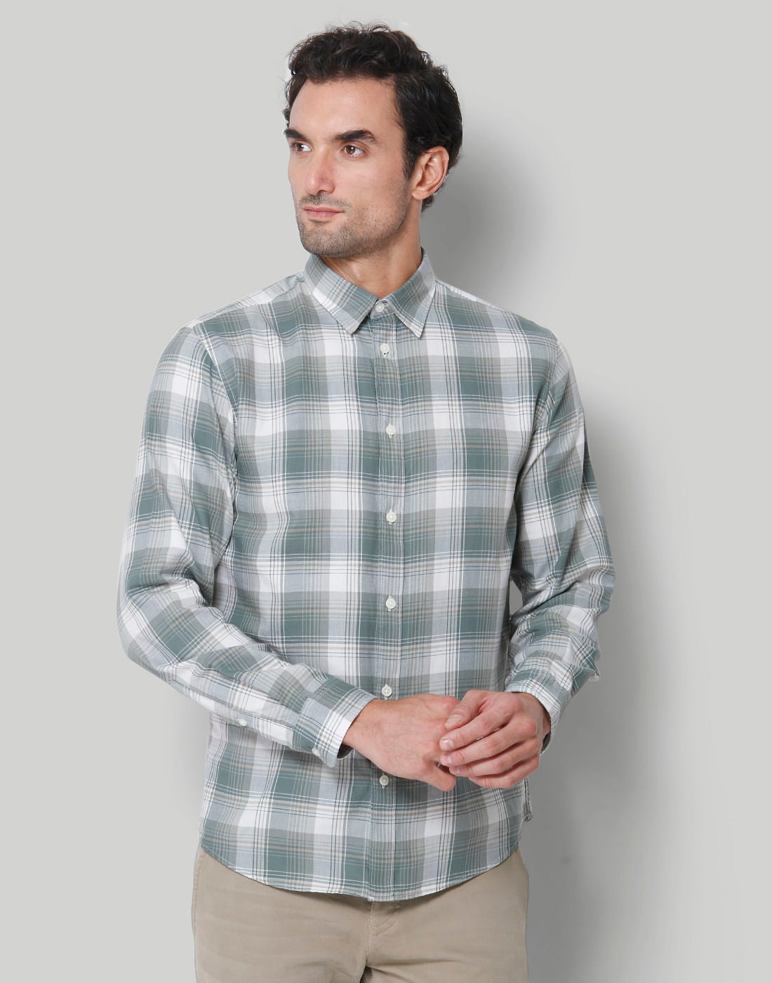 Green Check Full Sleeves Shirt