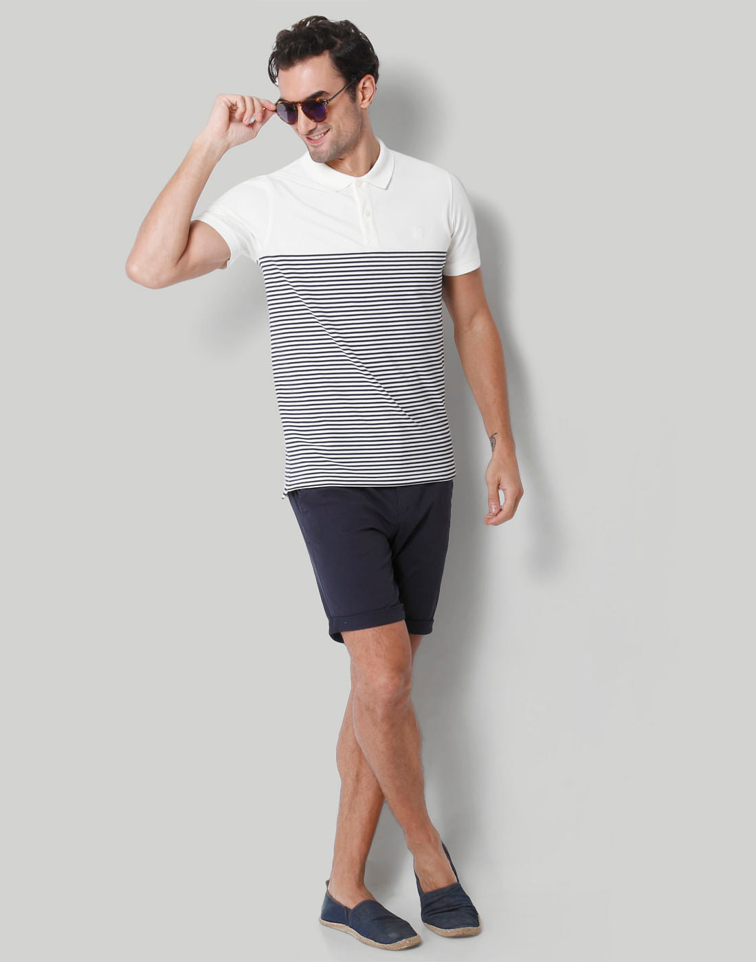 White Striped Polo Neck T-Shirt