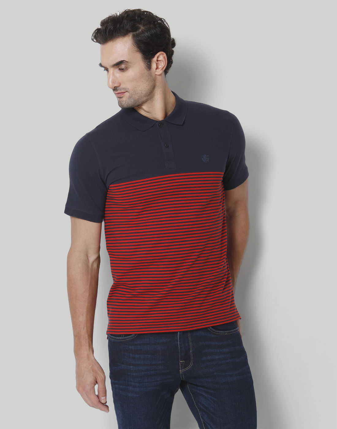 Blue Striped Polo Neck T-Shirt