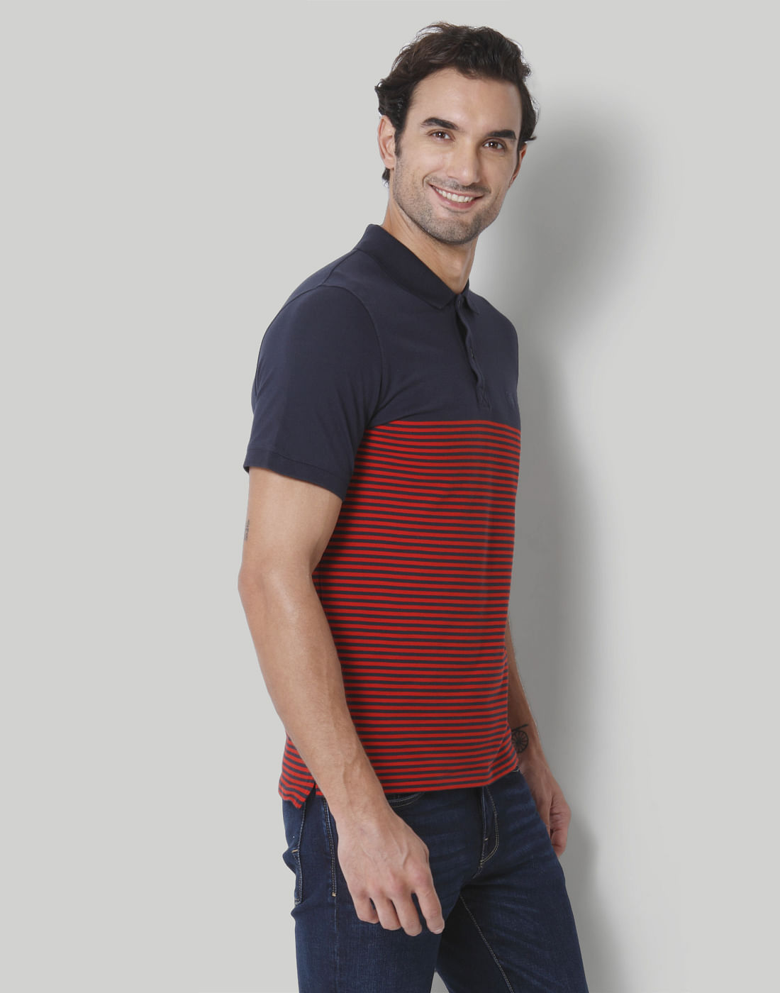Blue Striped Polo Neck T-Shirt