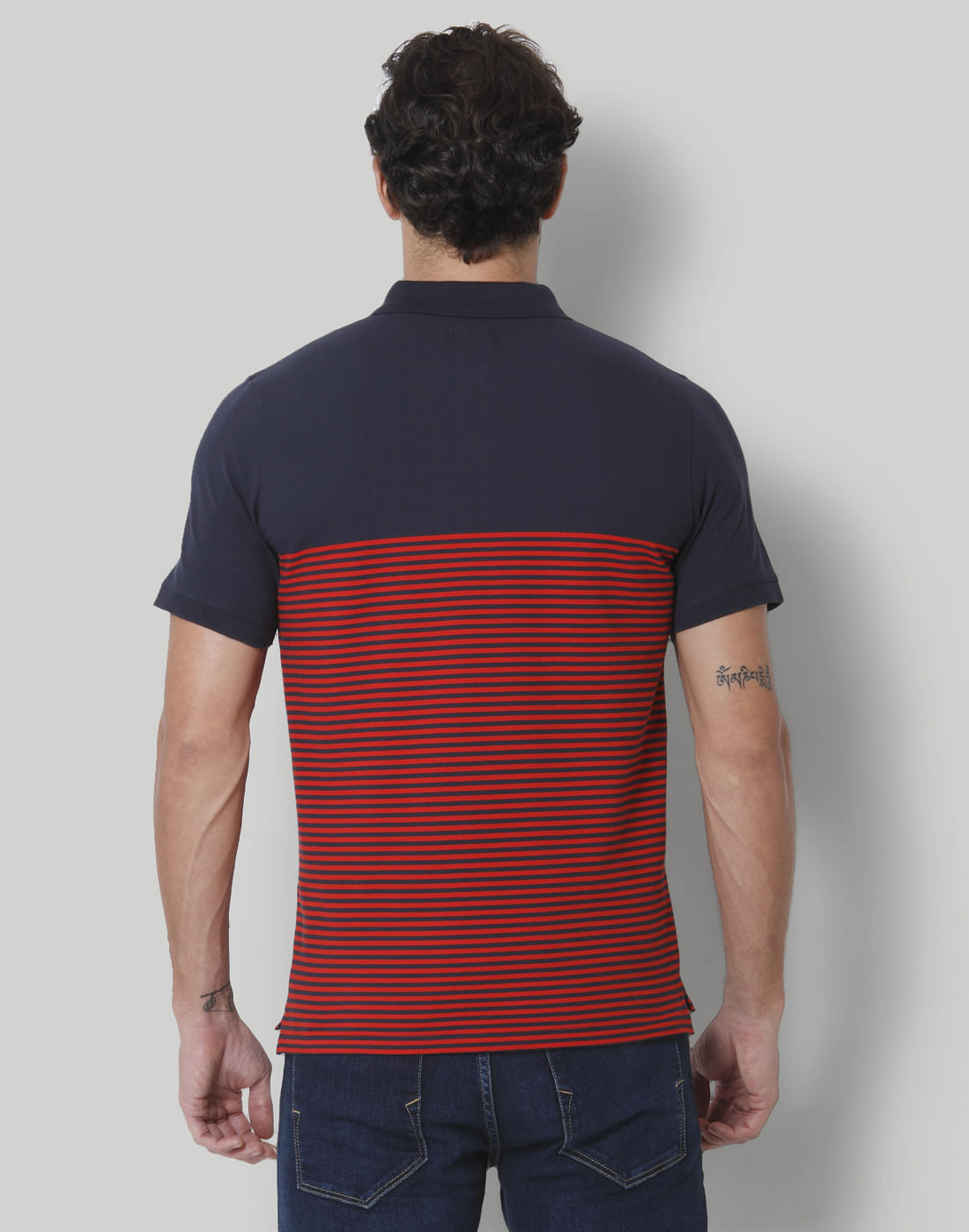 Blue Striped Polo Neck T-Shirt