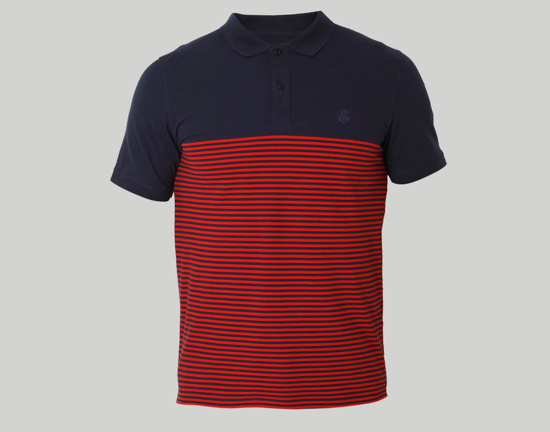 Blue Striped Polo Neck T-Shirt