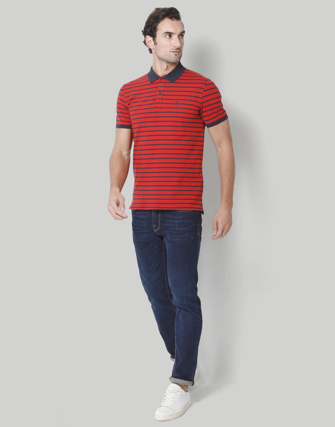 Red Striped Polo Neck T-Shirt