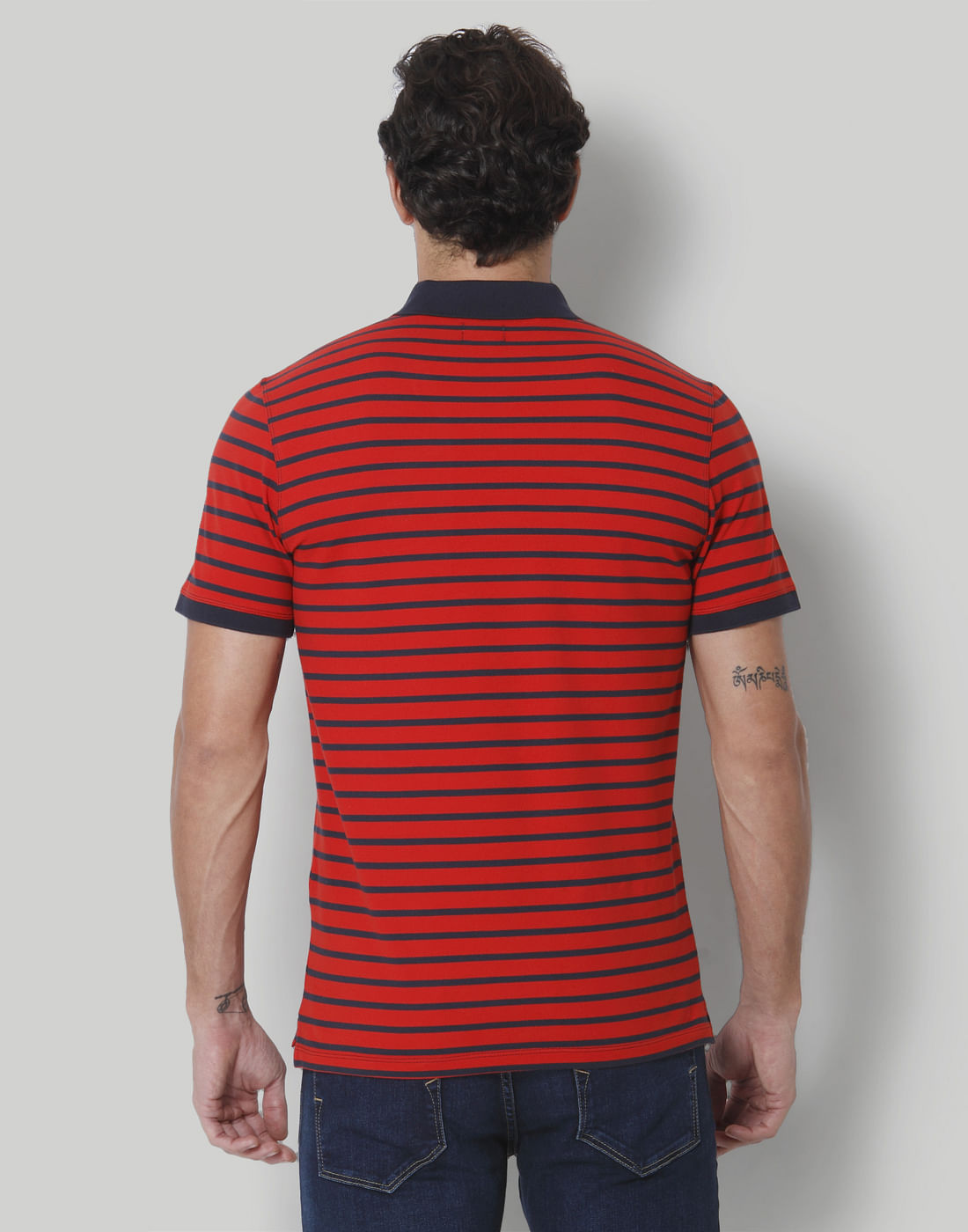 Red Striped Polo Neck T-Shirt