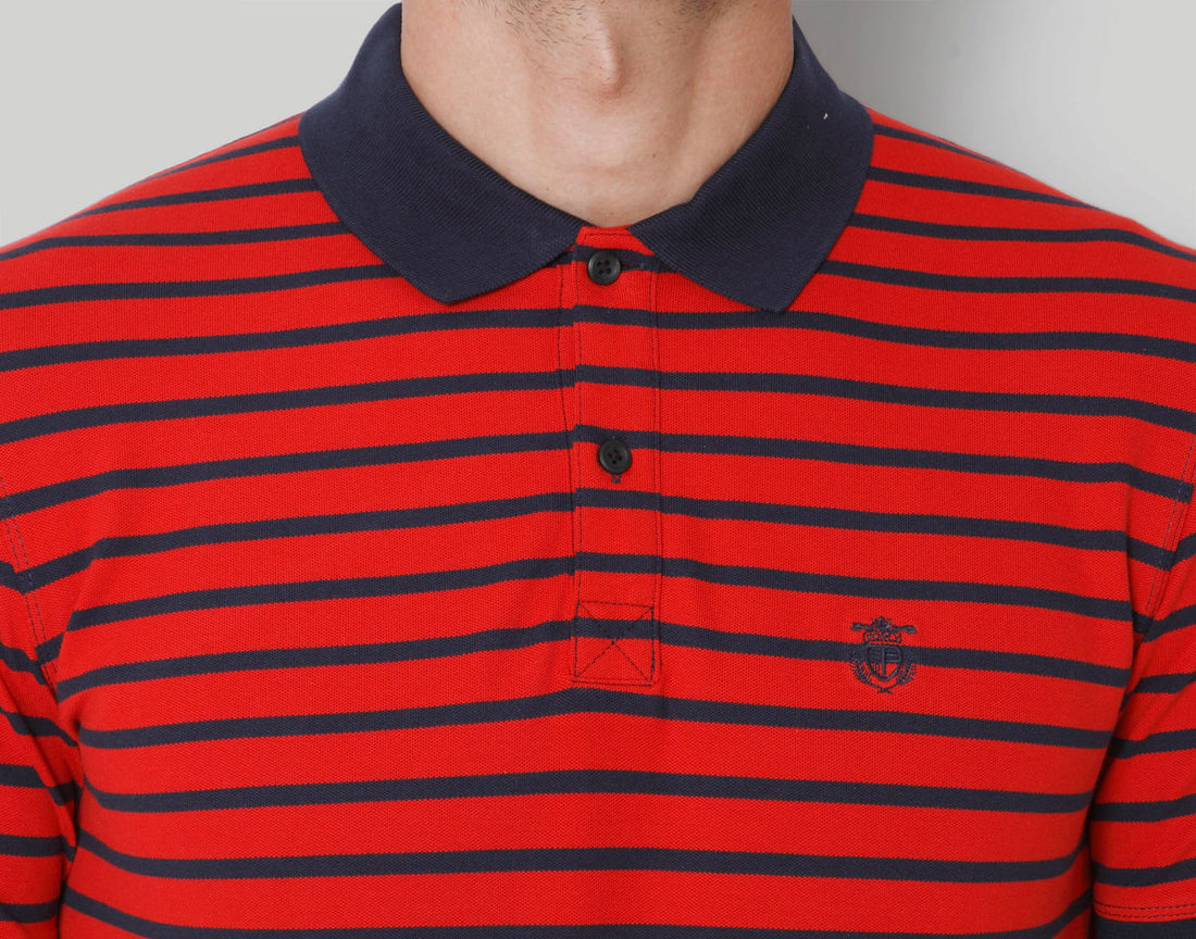 Red Striped Polo Neck T-Shirt