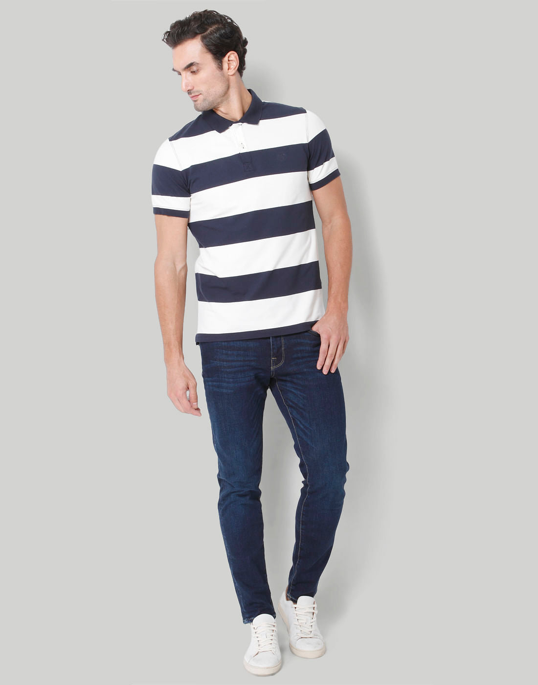 Blue Colourblocked Polo Neck T-Shirt
