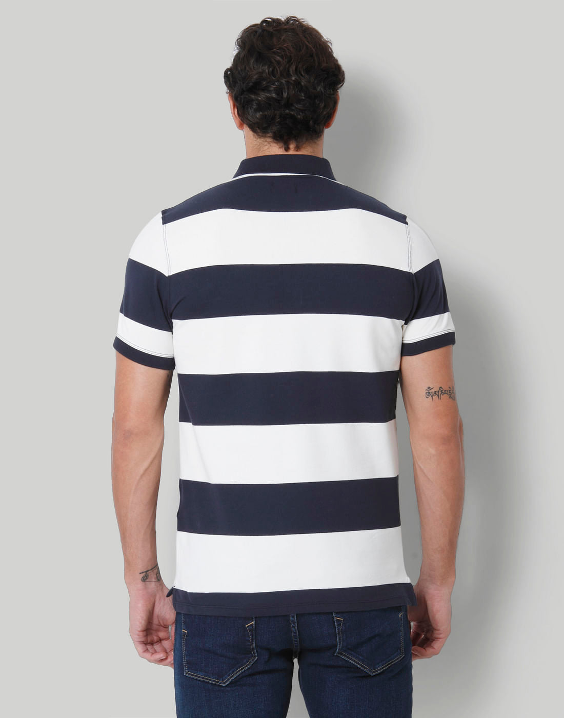 Blue Colourblocked Polo Neck T-Shirt