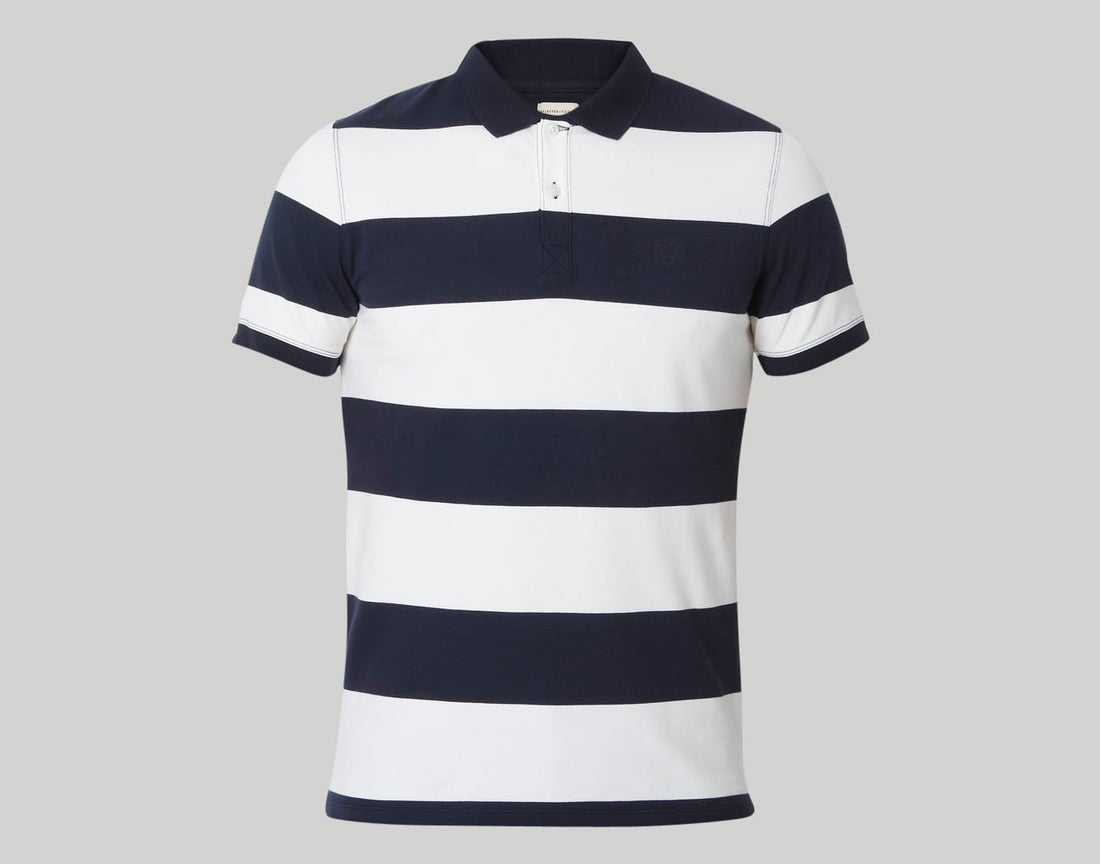 Blue Colourblocked Polo Neck T-Shirt