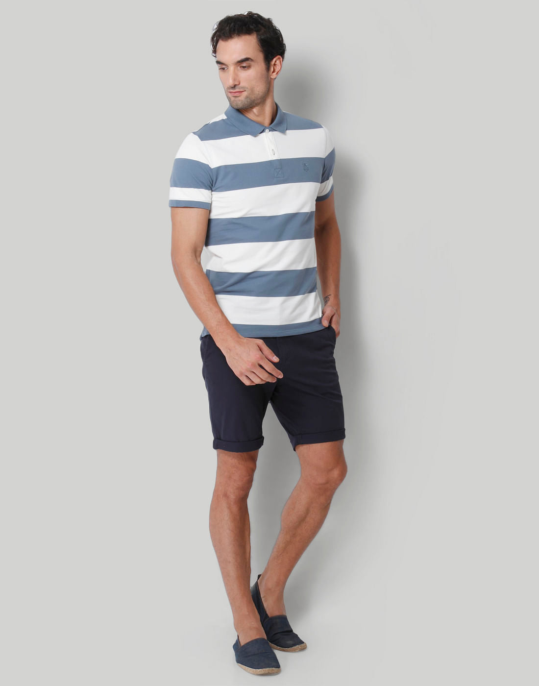 Blue Colourblocked Polo Neck T-Shirt