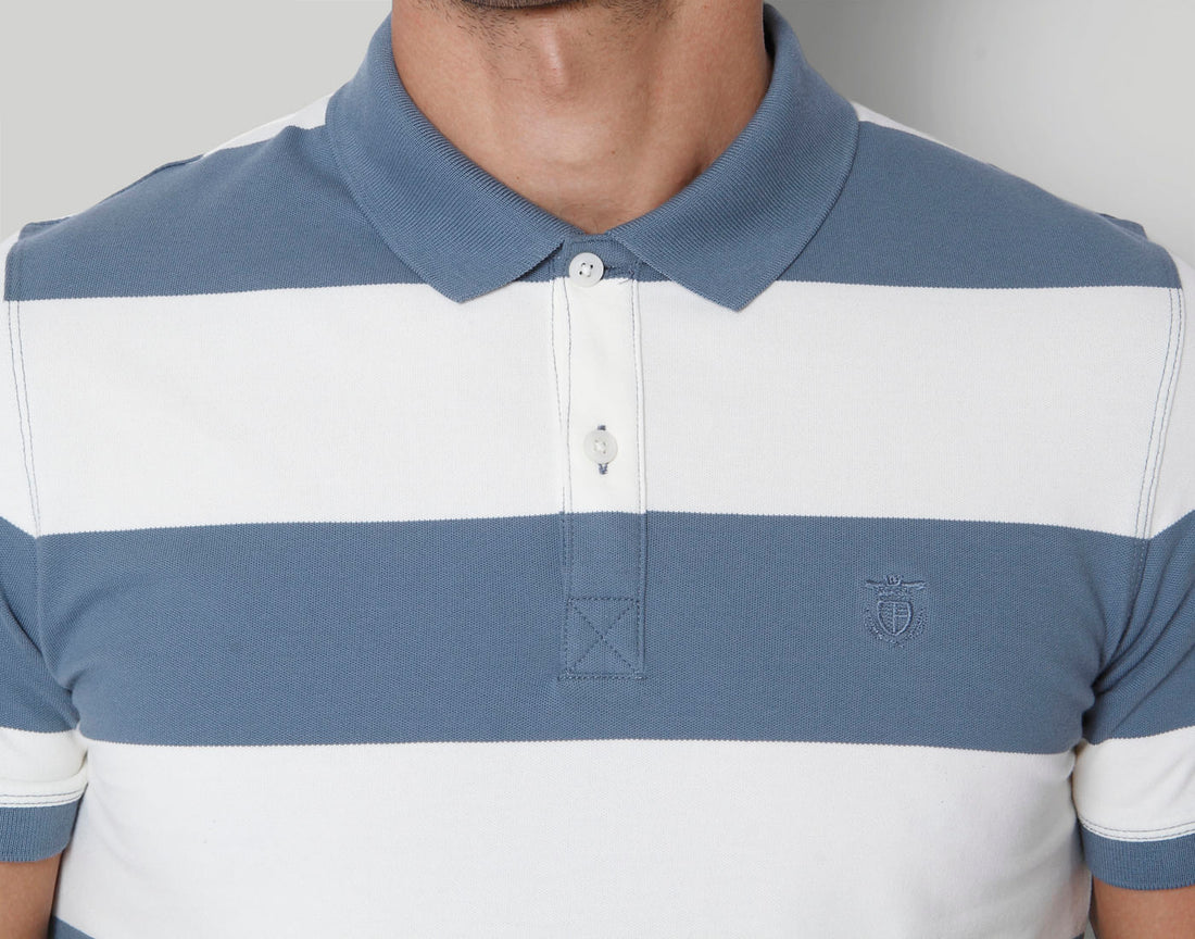 Blue Colourblocked Polo Neck T-Shirt