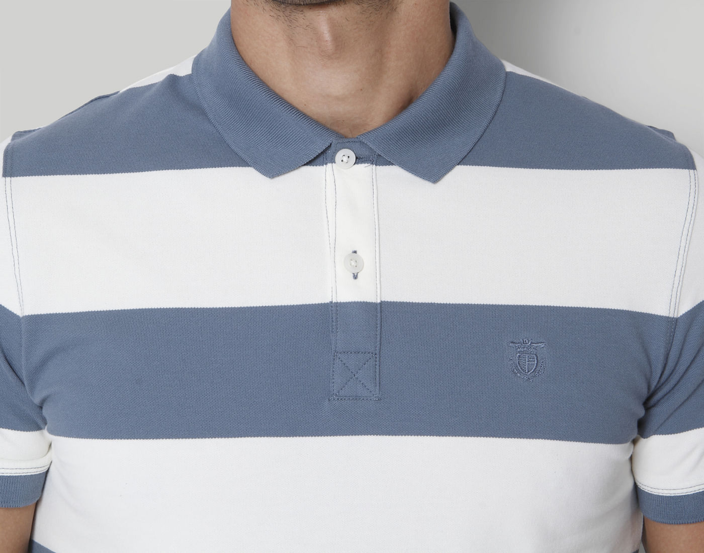 Blue Colourblocked Polo Neck T-Shirt